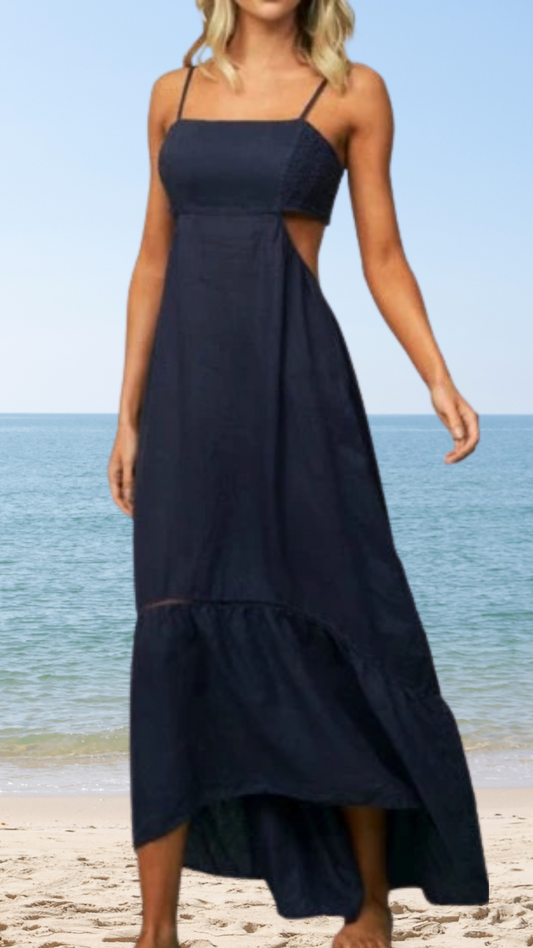 Maaji blue navy French Anahí linen Maxi dress