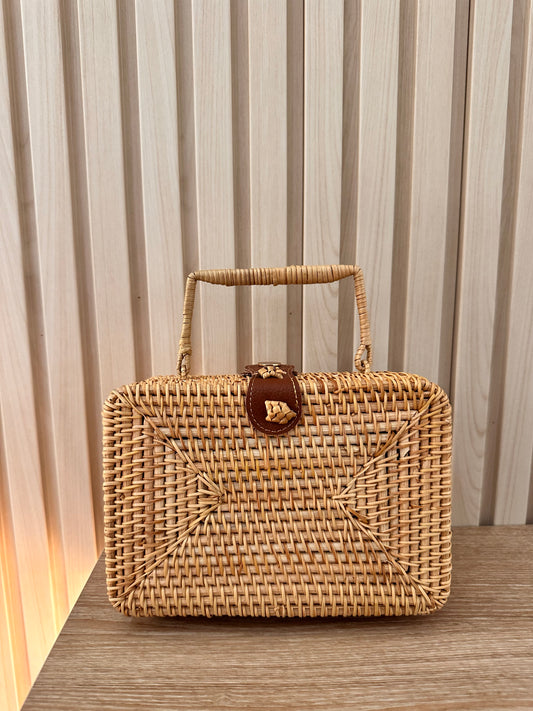 Raffia mini suitcase clutch Bag