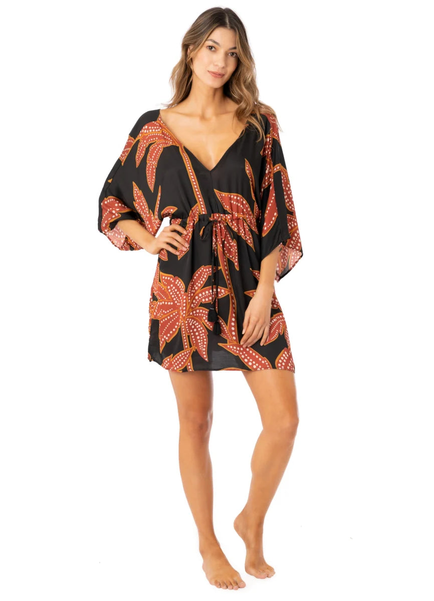 Burgundy Palms Peint tunic dress